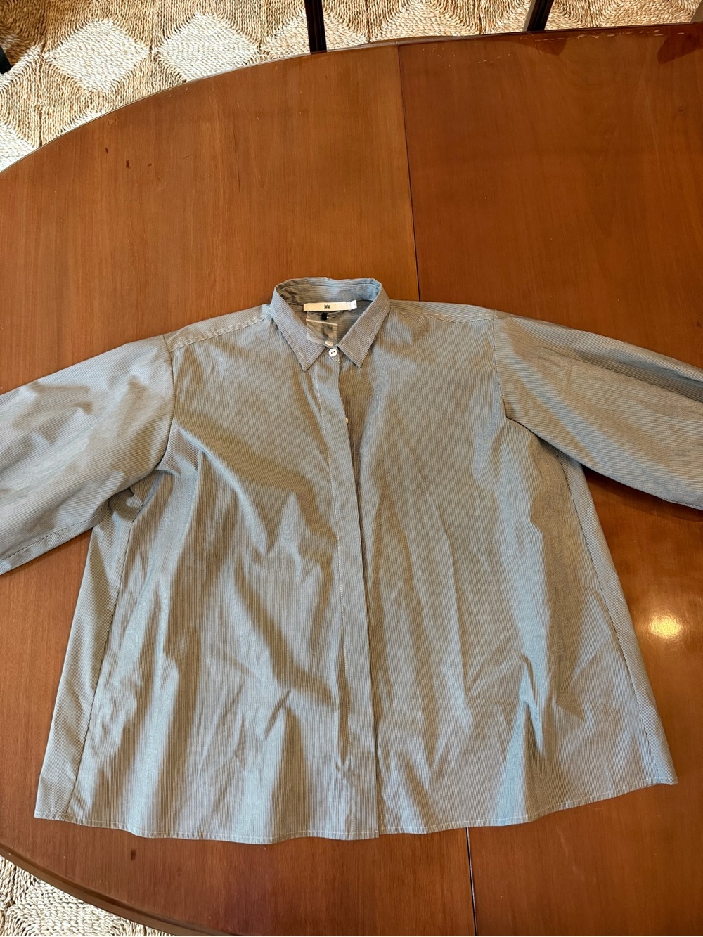 Jarbo Puffy Sleeve Grey Button Down Striped Shirt. Size 1. NWT.